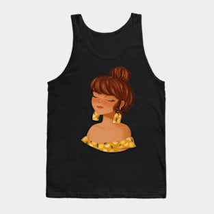 Girl character with a high bun lemon pattern Tank Top